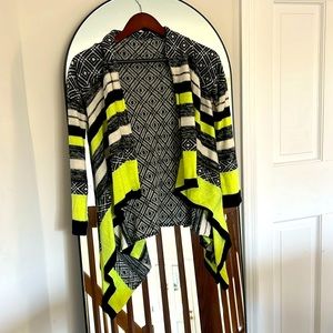 Tribal Print Open Cardigan with Neon Accent